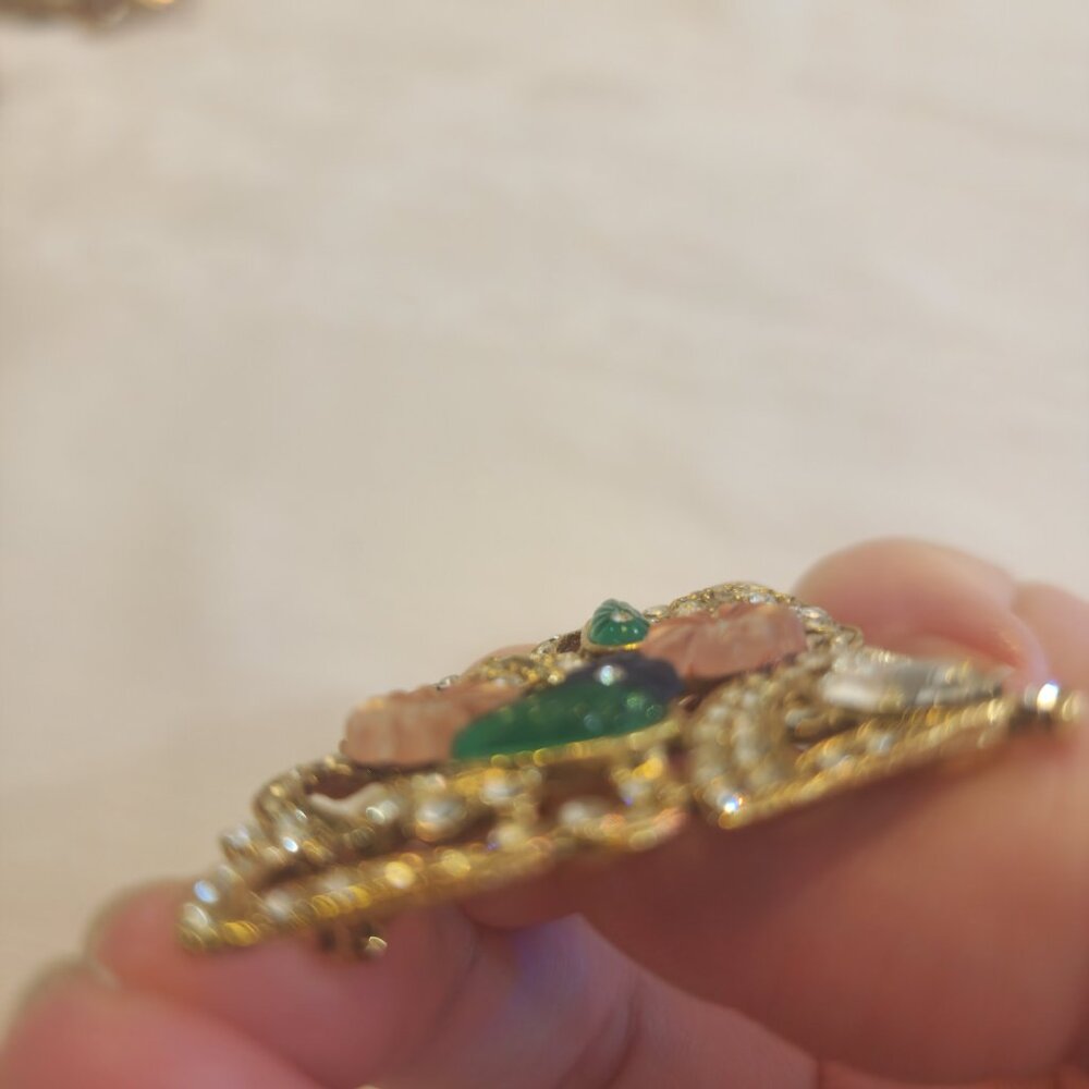 Vintage Glass Rhinestone Fan Brooch - Picture 4 of 6
